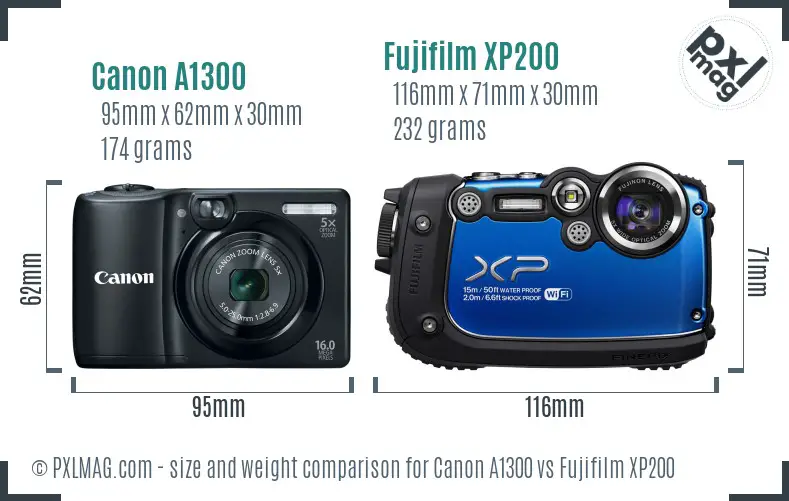 Canon A1300 vs Fujifilm XP200 size comparison Canon A1300 vs Fujifilm XP200 size comparison