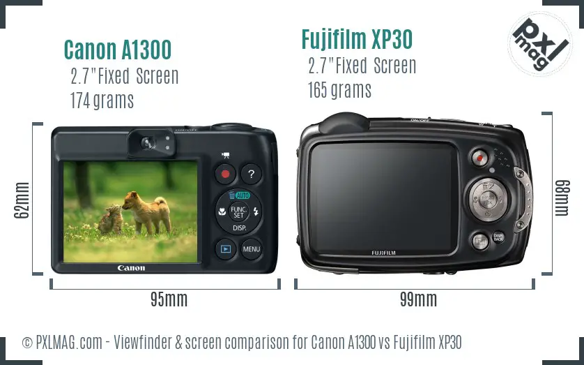 Canon A1300 vs Fujifilm XP30 Screen and Viewfinder comparison
