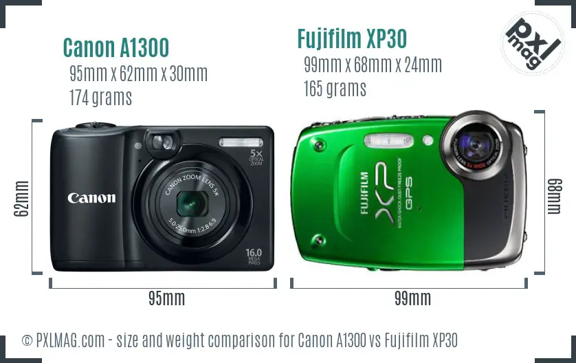 Canon A1300 vs Fujifilm XP30 size comparison