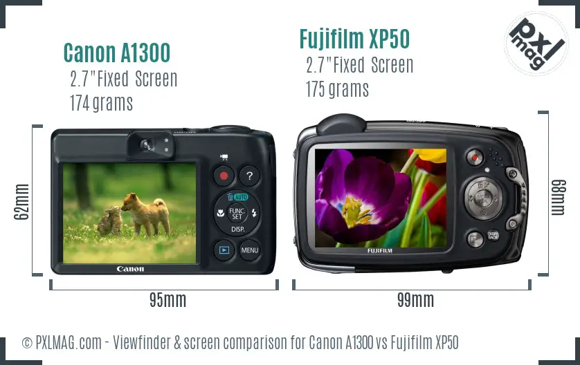 Canon A1300 vs Fujifilm XP50 Screen and Viewfinder comparison