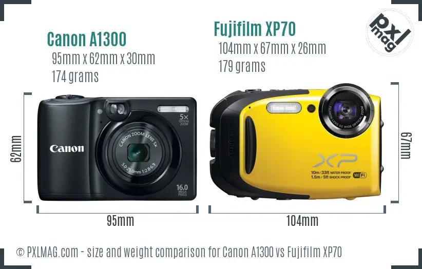 Canon A1300 vs Fujifilm XP70 size comparison Canon A1300 vs Fujifilm XP70 size comparison