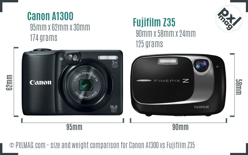 Canon A1300 vs Fujifilm Z35 size comparison