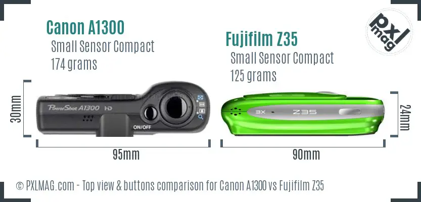 Canon A1300 vs Fujifilm Z35 top view buttons comparison