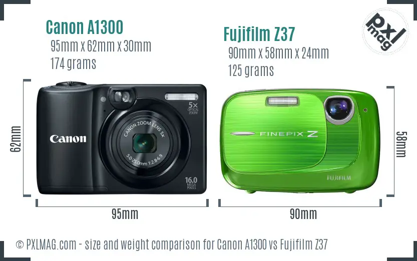 Canon A1300 vs Fujifilm Z37 size comparison