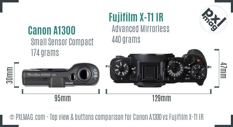 Canon A1300 vs Fujifilm X-T1 IR top view buttons comparison