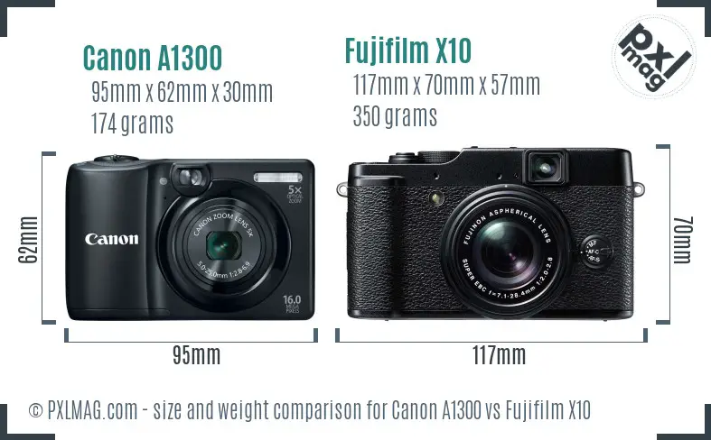 Canon A1300 vs Fujifilm X10 size comparison Canon A1300 vs Fujifilm X10 size comparison