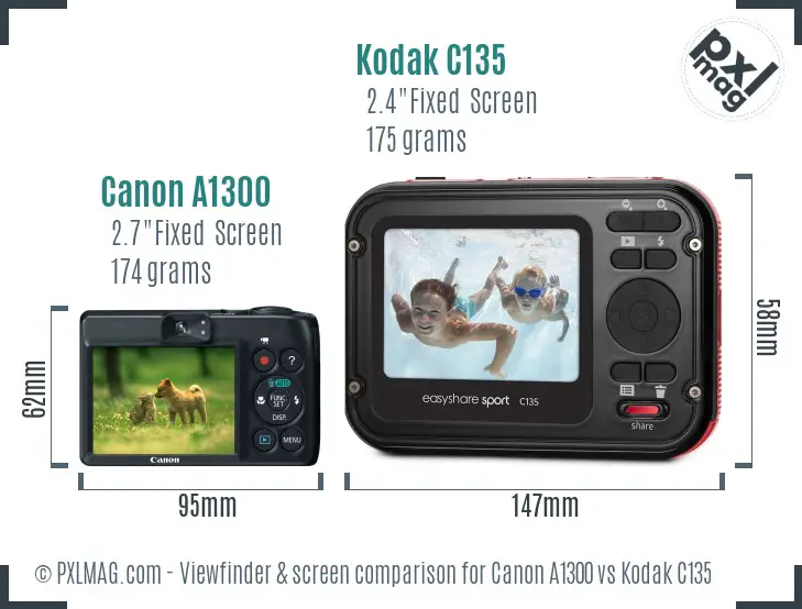 Canon A1300 vs Kodak C135 Screen and Viewfinder comparison