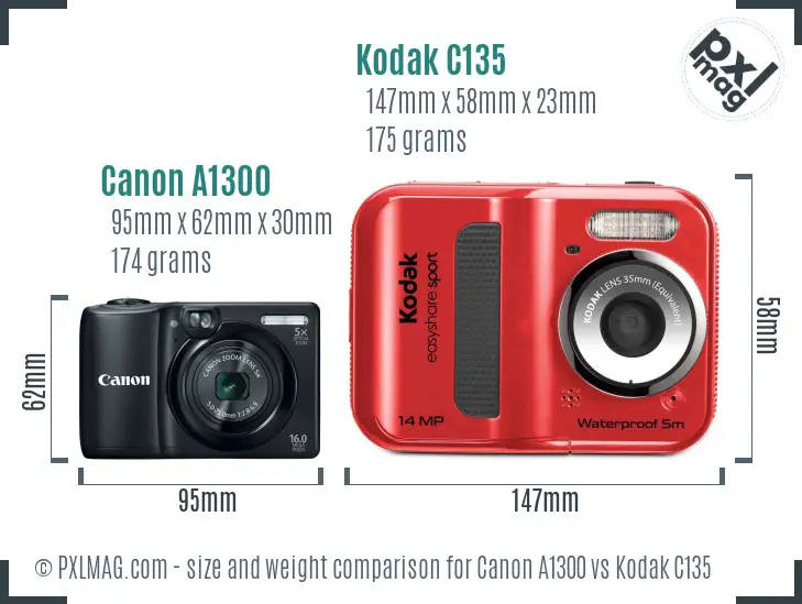 Canon A1300 vs Kodak C135 size comparison