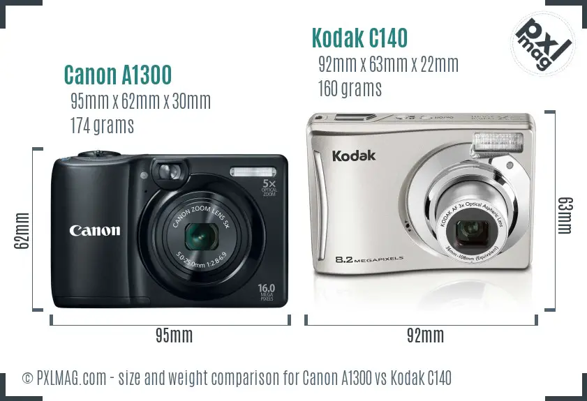 Canon A1300 vs Kodak C140 size comparison Canon A1300 vs Kodak C140 size comparison