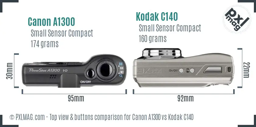 Canon A1300 vs Kodak C140 top view buttons comparison Canon A1300 vs Kodak C140 top view buttons comparison