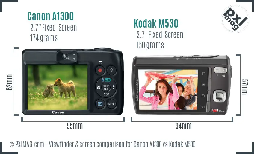 Canon A1300 vs Kodak M530 Screen and Viewfinder comparison