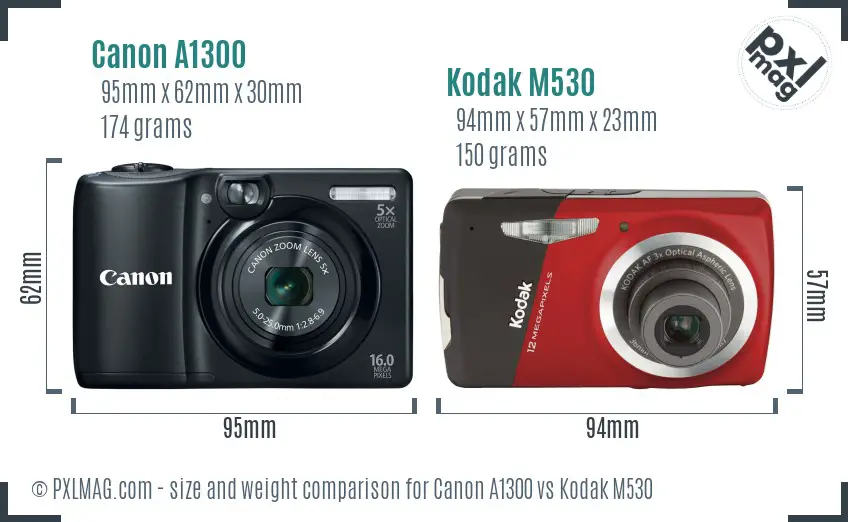 Canon A1300 vs Kodak M530 size comparison