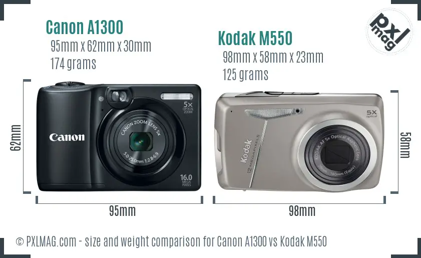 Canon A1300 vs Kodak M550 size comparison
