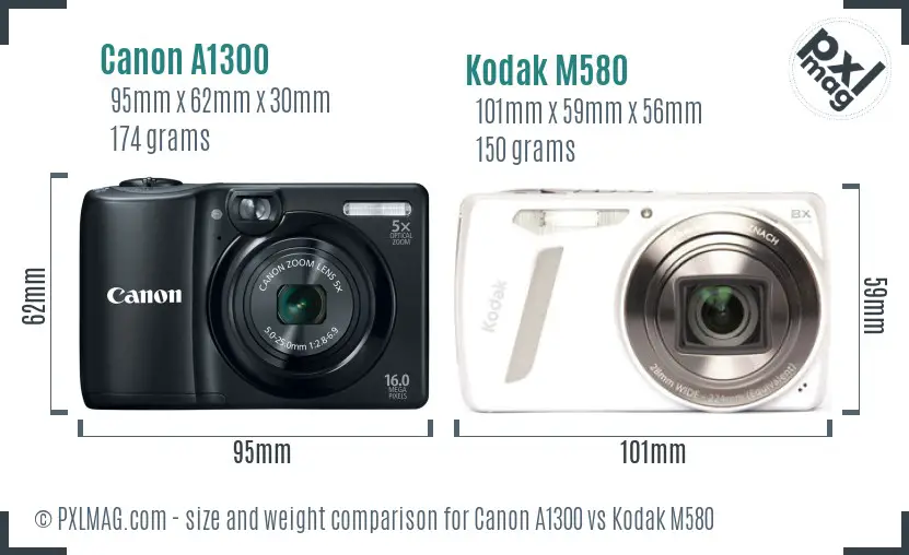 Canon A1300 vs Kodak M580 size comparison