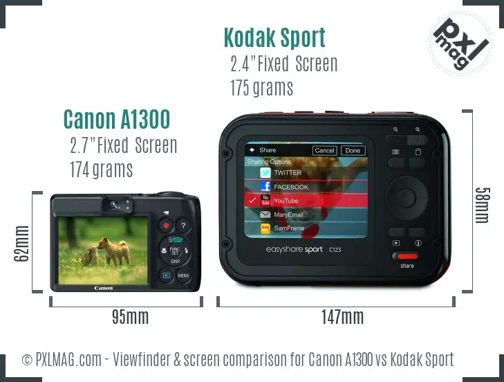 Canon A1300 vs Kodak Sport Screen and Viewfinder comparison