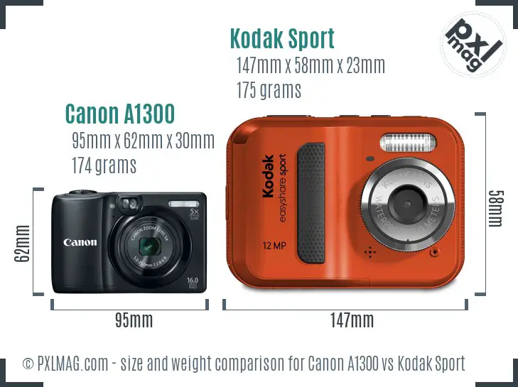 Canon A1300 vs Kodak Sport size comparison