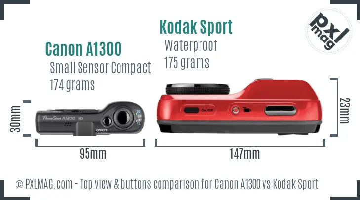 Canon A1300 vs Kodak Sport top view buttons comparison