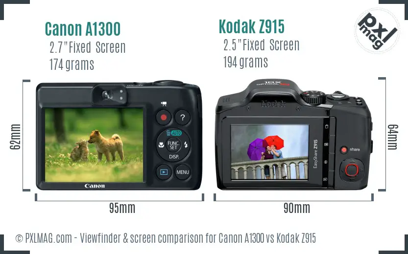 Canon A1300 vs Kodak Z915 Screen and Viewfinder comparison