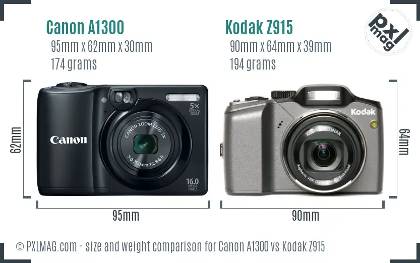 Canon A1300 vs Kodak Z915 size comparison