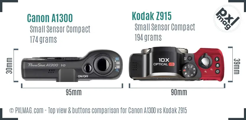 Canon A1300 vs Kodak Z915 top view buttons comparison