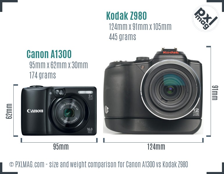 Canon A1300 vs Kodak Z980 size comparison