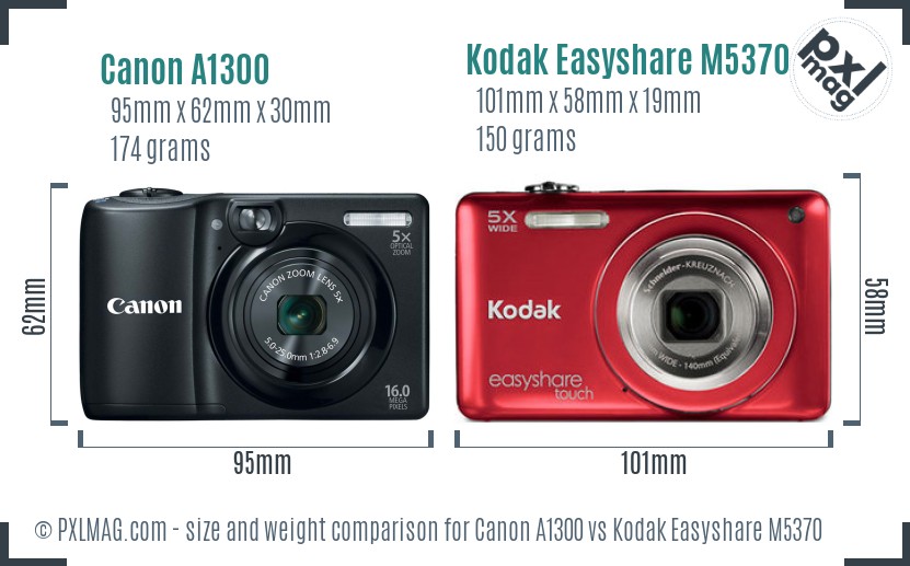 Canon A1300 vs Kodak Easyshare M5370 size comparison
