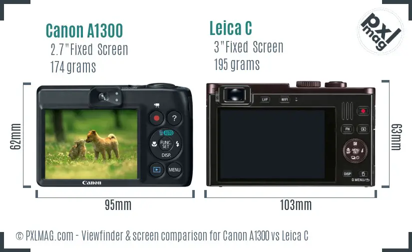 Canon A1300 vs Leica C Screen and Viewfinder comparison