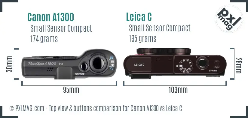 Canon A1300 vs Leica C top view buttons comparison