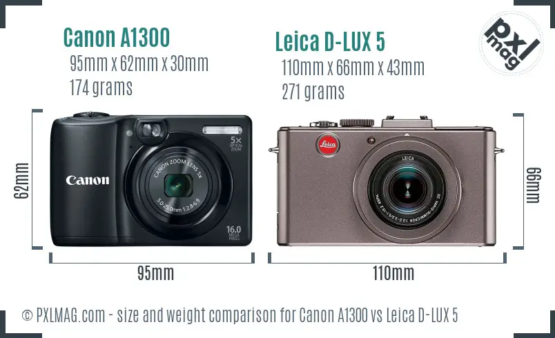 Canon A1300 vs Leica D-LUX 5 size comparison Canon A1300 vs Leica D-LUX 5 size comparison