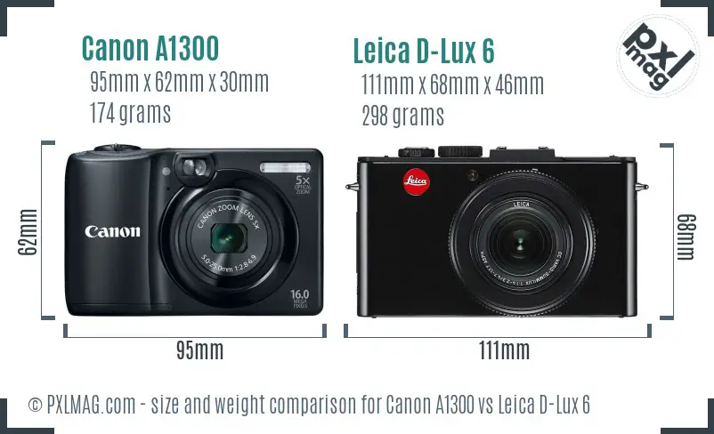 Canon A1300 vs Leica D-Lux 6 size comparison Canon A1300 vs Leica D-Lux 6 size comparison