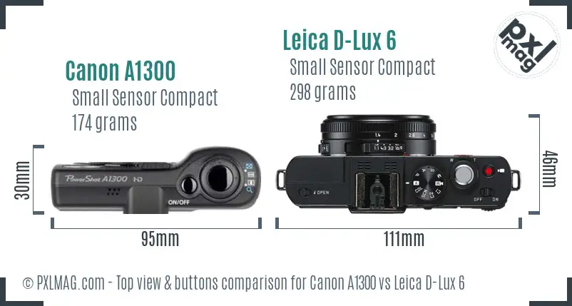 Canon A1300 vs Leica D-Lux 6 top view buttons comparison Canon A1300 vs Leica D-Lux 6 top view buttons comparison