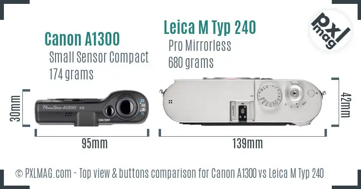 Canon A1300 vs Leica M Typ 240 top view buttons comparison