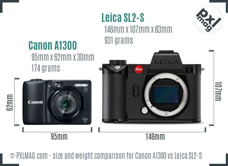 Canon A1300 vs Leica SL2-S size comparison