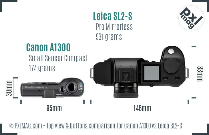 Canon A1300 vs Leica SL2-S top view buttons comparison