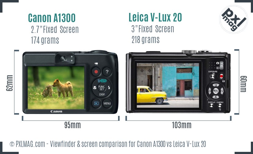 Canon A1300 vs Leica V-Lux 20 Screen and Viewfinder comparison