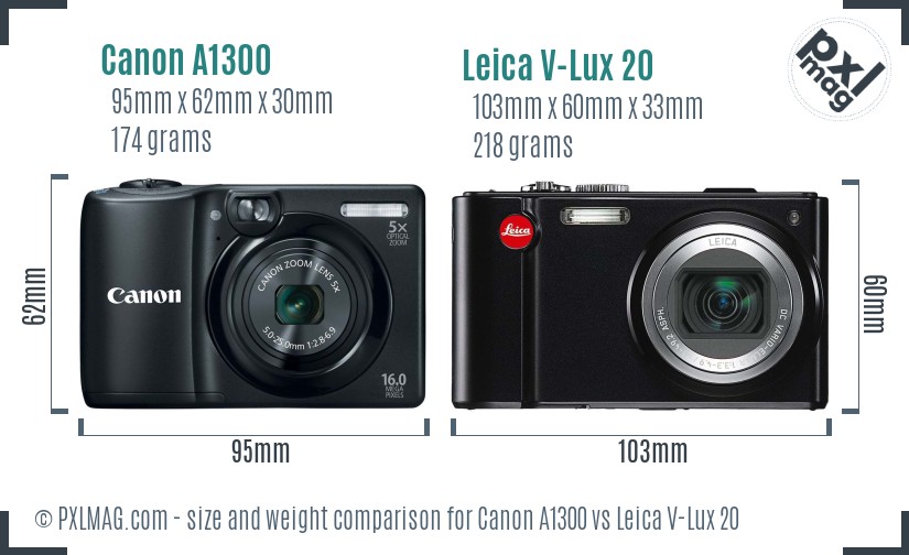Canon A1300 vs Leica V-Lux 20 size comparison