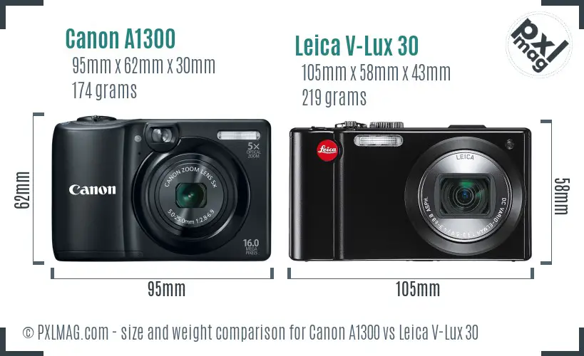 Canon A1300 vs Leica V-Lux 30 size comparison