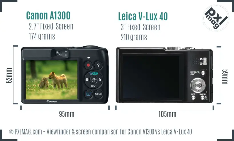 Canon A1300 vs Leica V-Lux 40 Screen and Viewfinder comparison