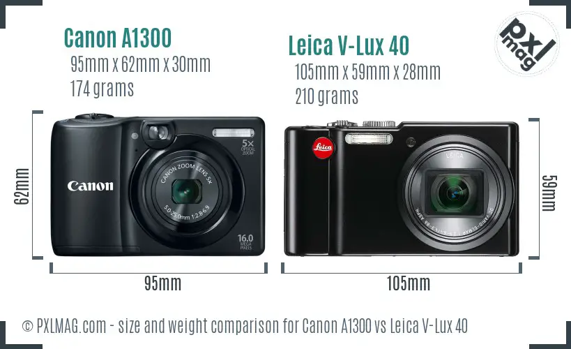 Canon A1300 vs Leica V-Lux 40 size comparison