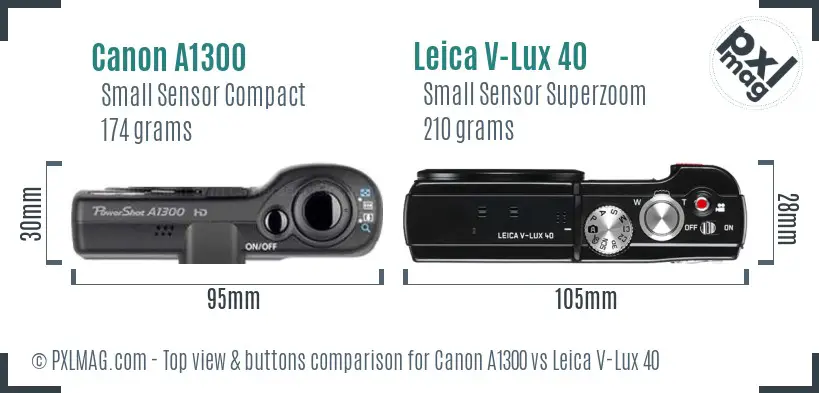 Canon A1300 vs Leica V-Lux 40 top view buttons comparison