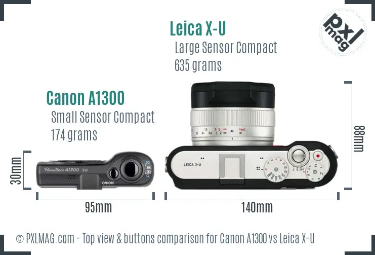 Canon A1300 vs Leica X-U top view buttons comparison