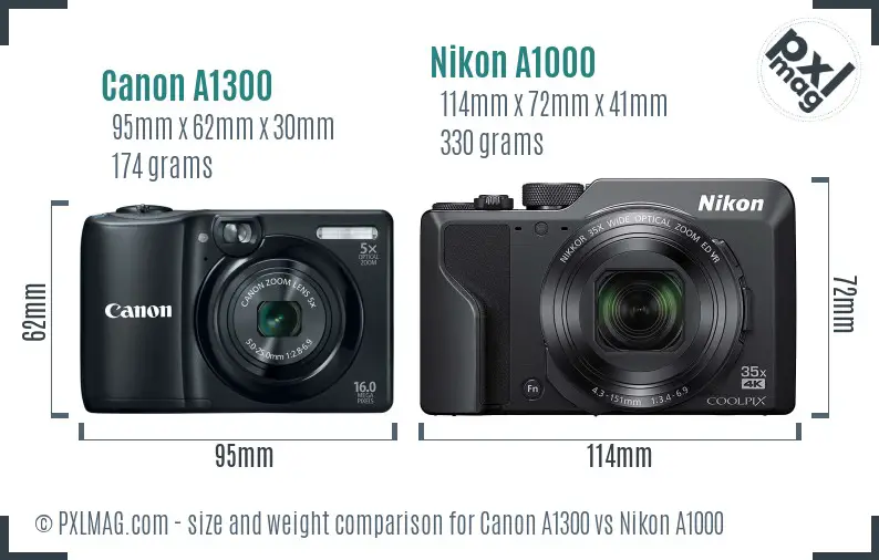 Canon A1300 vs Nikon A1000 size comparison