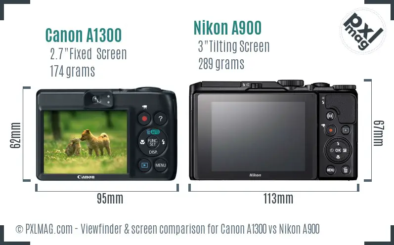 Canon A1300 vs Nikon A900 Screen and Viewfinder comparison