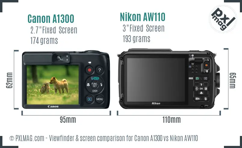 Canon A1300 vs Nikon AW110 Screen and Viewfinder comparison