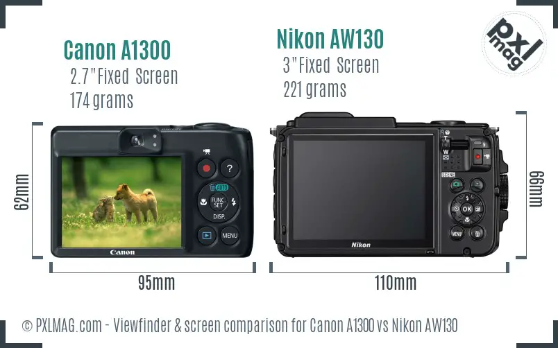Canon A1300 vs Nikon AW130 Screen and Viewfinder comparison