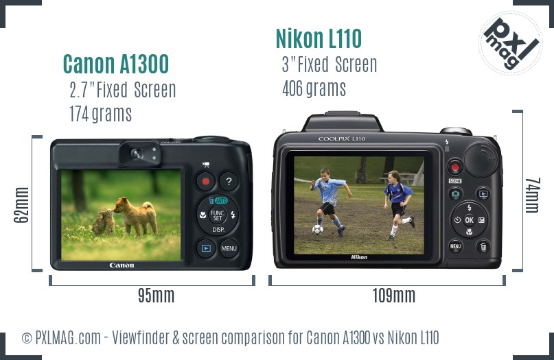 Canon A1300 vs Nikon L110 Screen and Viewfinder comparison