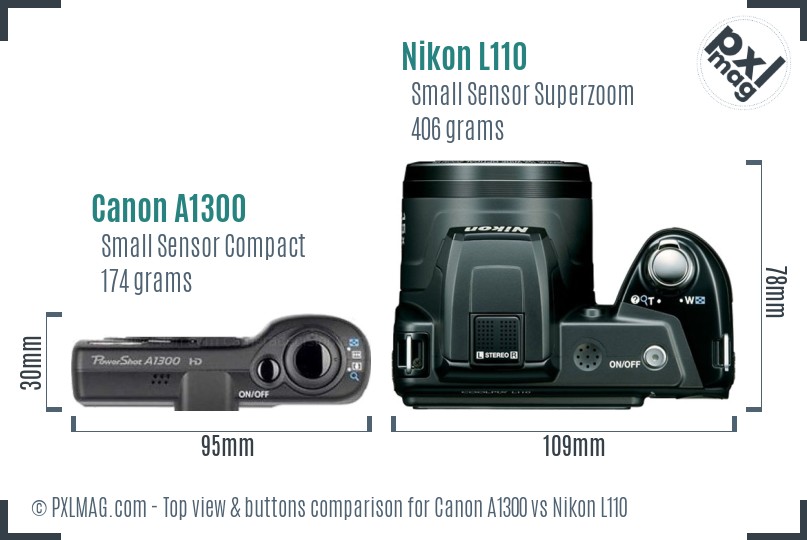 Canon A1300 vs Nikon L110 top view buttons comparison