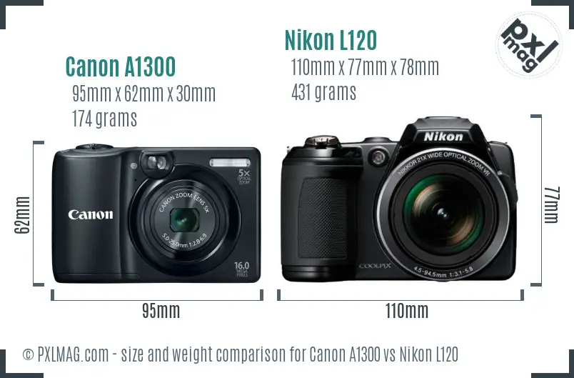 Canon A1300 vs Nikon L120 size comparison