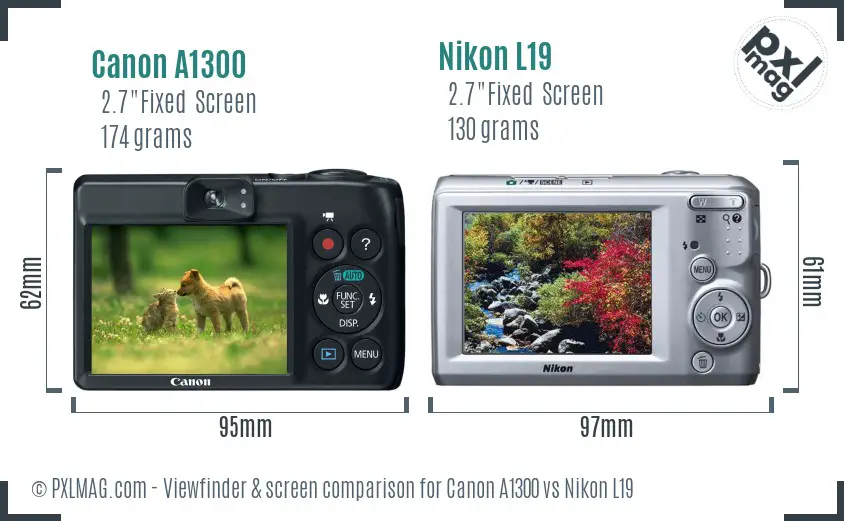 Canon A1300 vs Nikon L19 Screen and Viewfinder comparison