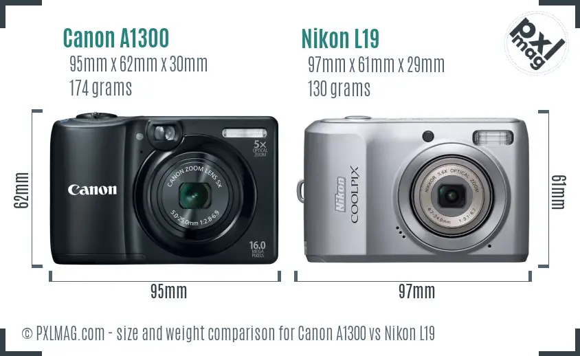 Canon A1300 vs Nikon L19 size comparison